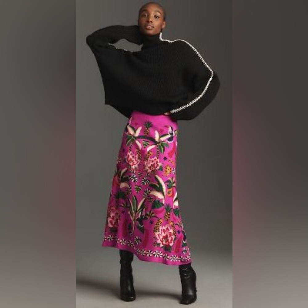 FARM Rio Pink Floral Midi Skirt